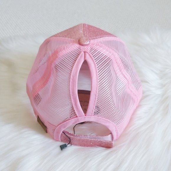 Pink Glitter C.C Ponytail Messy Bun Cap - Picture 4 of 8